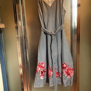 Talbots size 4p sleeveless black/white striped cotton dress.